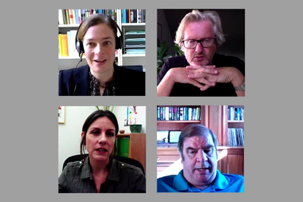 CLOCKWISE FROM TOP LEFT: JASMINE LANGE, SIMON ROSS, MIKE NEFF, AND VIVIAN BERGHAHN, FROM THE PUBFACTORY VIRTUAL SERIES, OCTOBER 6, 2020