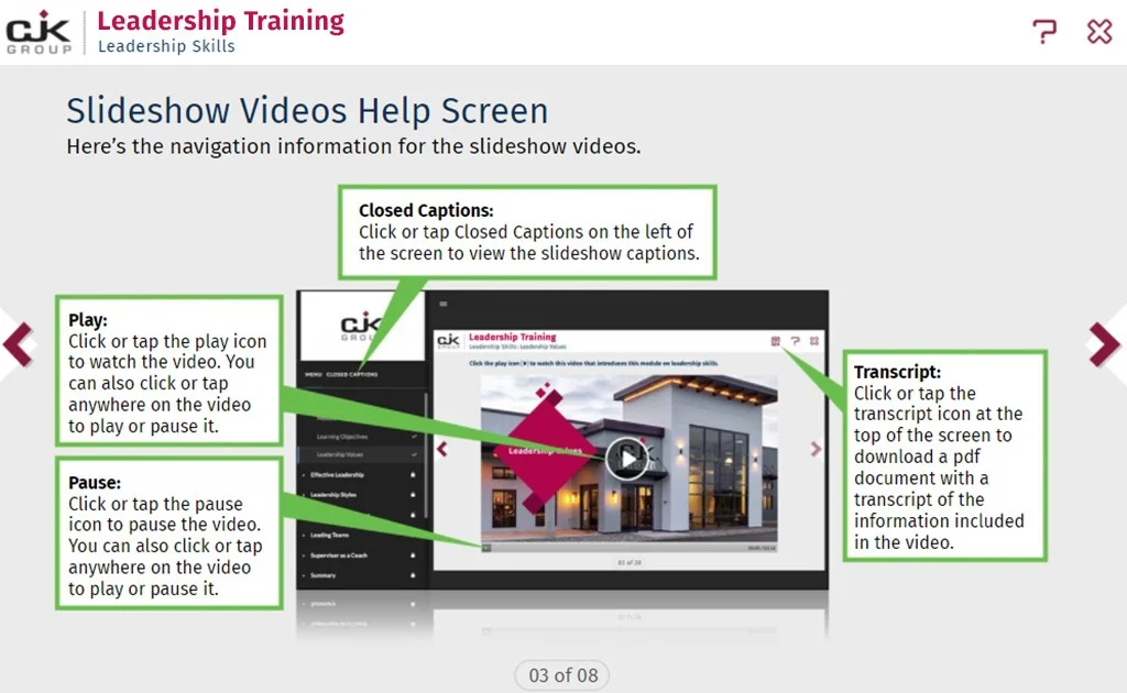 22 Slideshow Videos Help Screen