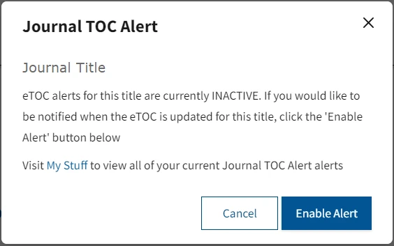Email Alerts Confirmation Pop-Up